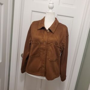 NWT Vigoss Studded Faux Suede Shacket Size Large, Casual, Western
